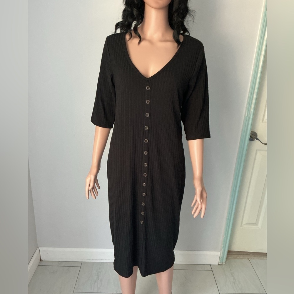 Ashley Stewart Black Midi Dress with Buttons Sz 12